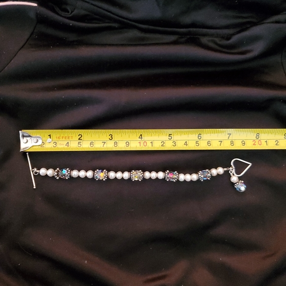 Iridescent and White Beaded with Silver Clasp Bracelet, Bridal / Wedding - Picture 8 of 8